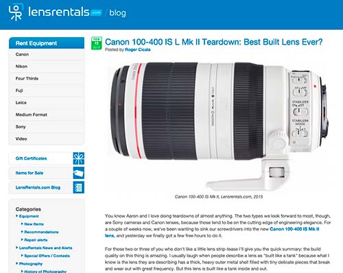 Lensrentals, un site référent sur les tests des objectifs photo